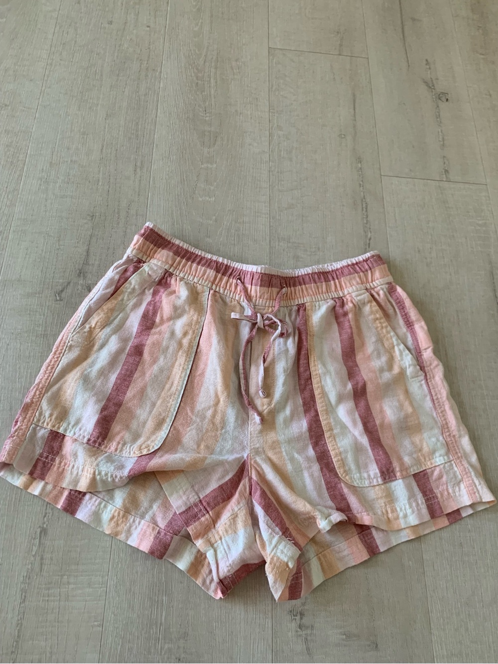 Women’s Size: S. Women's Striped Drawstring Shorts - Pink & Cream